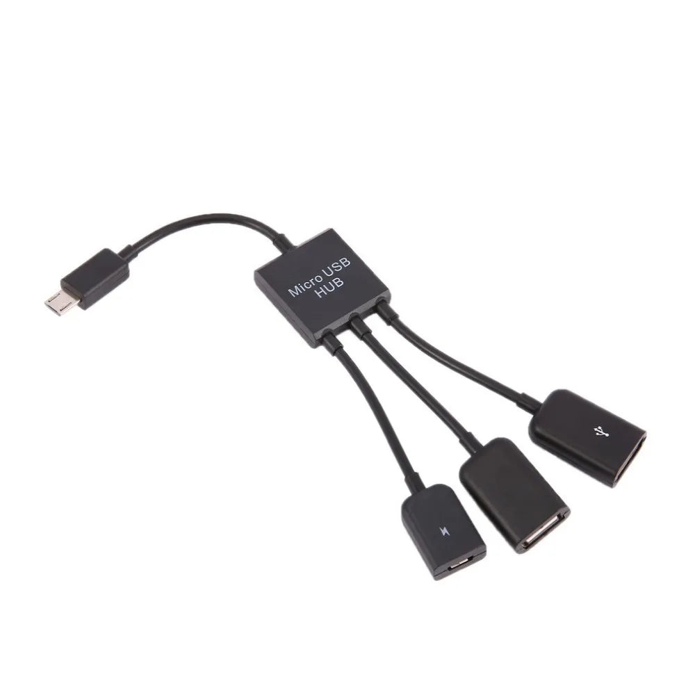 Newest 3 in 1 Micro USB Type C HUB Male to Female Double USB 2.0 Host OTG Adapter Cable For Smartphone Computer Tablet 3 Port Quake