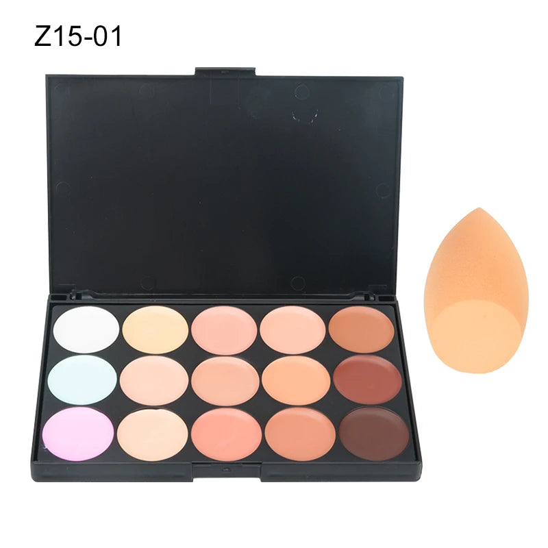 15 Colors Face Concealer Camouflage Cream Contour Palette Maquillaje Profesional Foundation Paleta Concealer Quake 01-Makeup Sponge