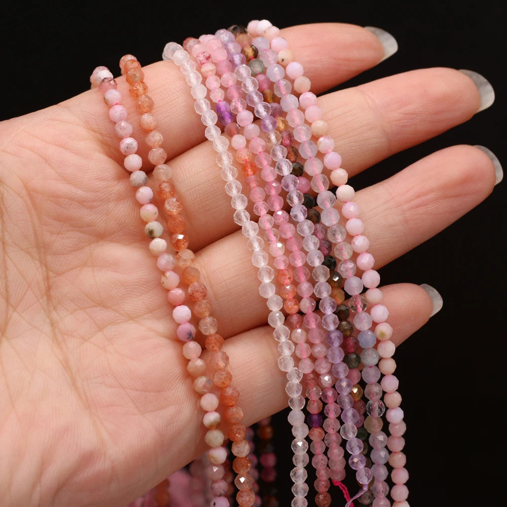 Natural Stone Faceted Isolation Beads 3mm Ametrine/Fluorite/Tourmaline/Pink Opal For Jewelry Making DIY Necklace Accessory Quake