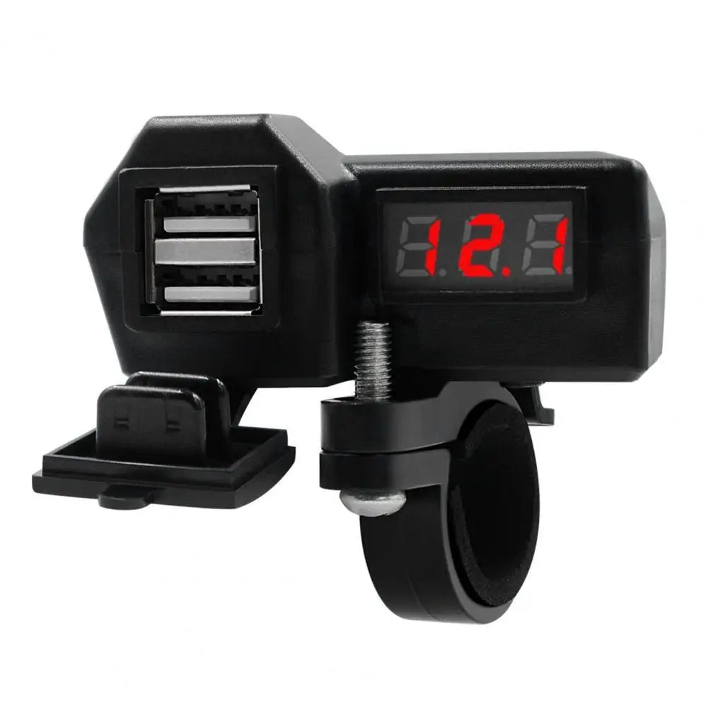 Motorcycle Multifunctional Dual USB Mobile Phone Charger Adapter with Dustproof Cover Motorcycle Handlebar Charger Voltmeter Quake