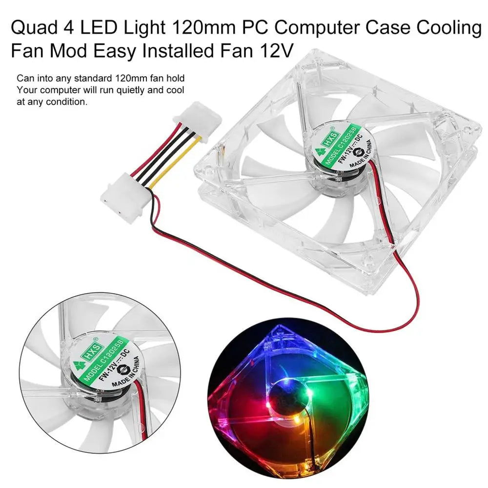 120mm PC Computer Fan 4 LEDs Case Colorful Cooling Fan Plastic 12CM Fan for Computer Case CPU Cooler Radiator PK Arsy Lid Cooler Quake