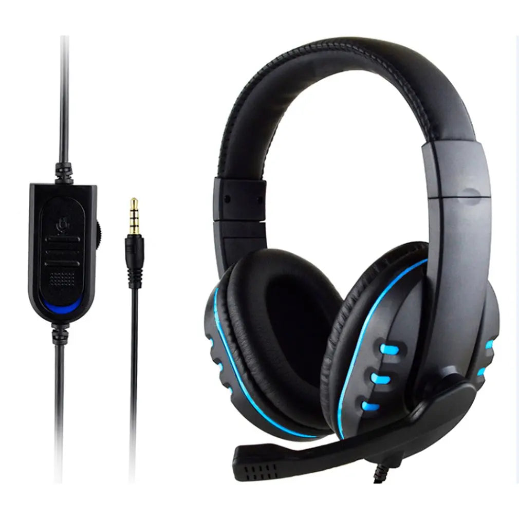 Headphones 3.5mm Wired Gaming Headset Earphones Music For PS4 Play Station 4 Game PC Chat Computer With Microphone Quake Blue China Mainland