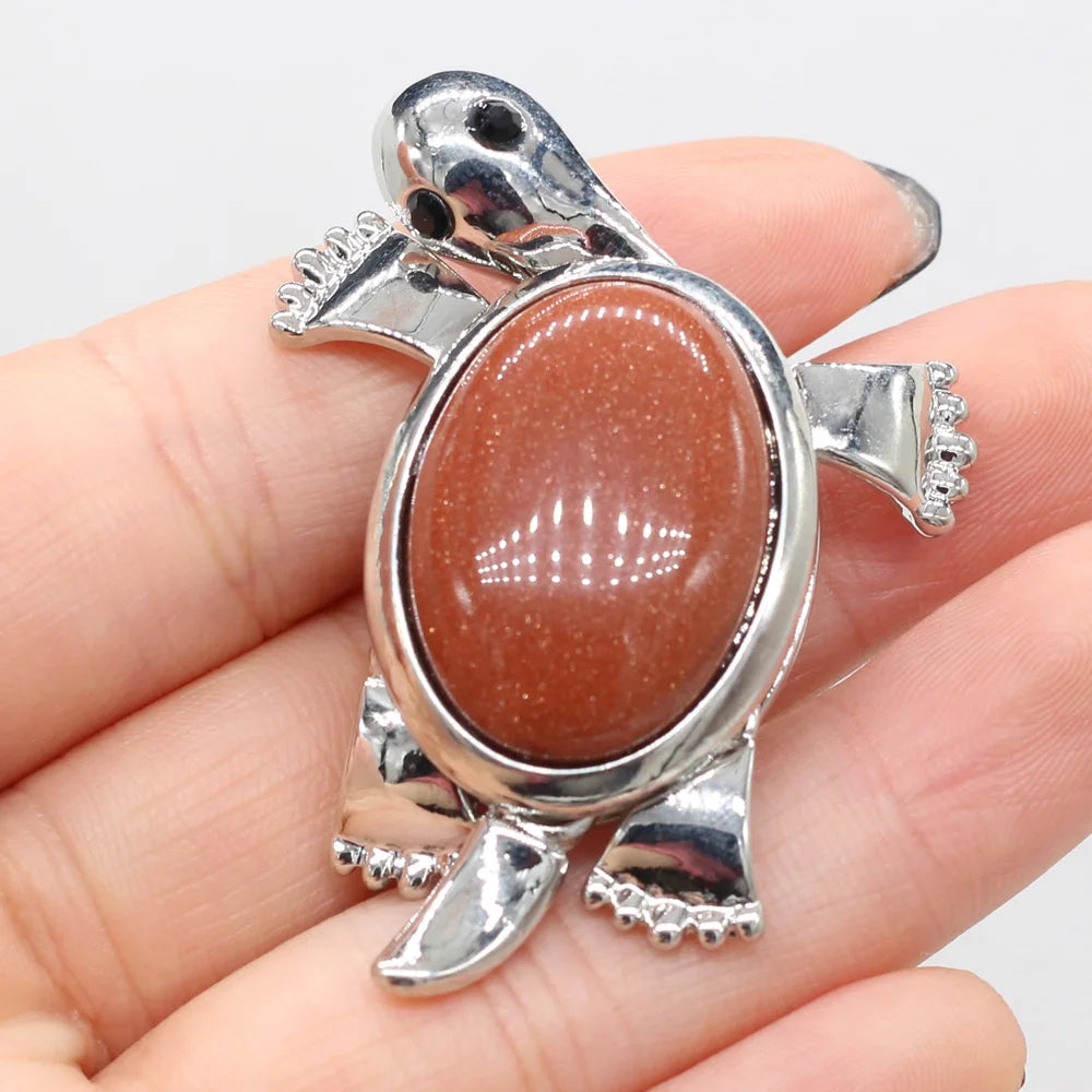 Women's Pendant Natural Stone Alloy Pendant Tortoise-Shaped For Jewelry Making DIY Necklace Bracelet Clothes Shirts Accessory Quake Gold Sand Stone