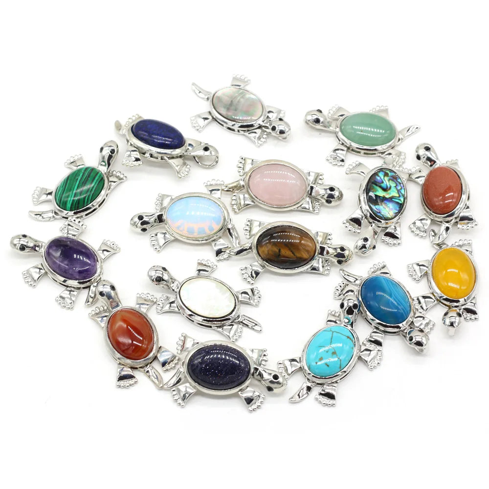 Women's Pendant Natural Stone Alloy Pendant Tortoise-Shaped For Jewelry Making DIY Necklace Bracelet Clothes Shirts Accessory Quake