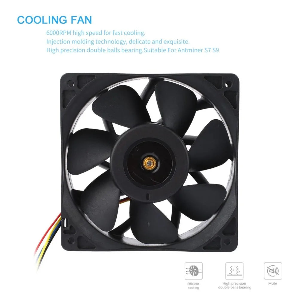 7500RPM DC12V 5.0A Cooling Fan For Antminer Bitmain S7 S9 4-Pin Connector Brushless Replacement Cooler Low Noise 120*120mm Quake