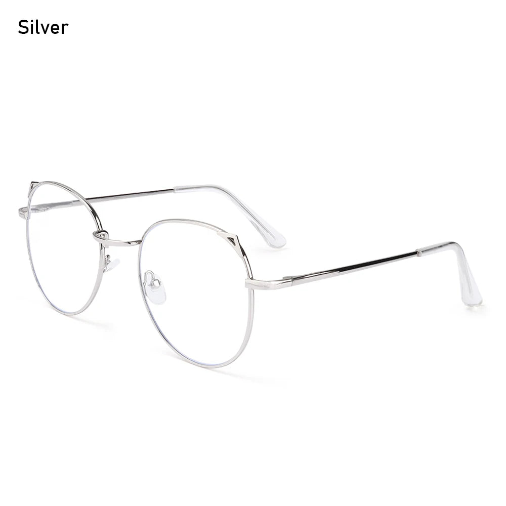 Trendy Office Anti Blue Light Glasses for Women Cute Cat Ears Eyewear Blue Rays Blocking Eyewear Classic Metal Frame Eyeglasses Quake Silver