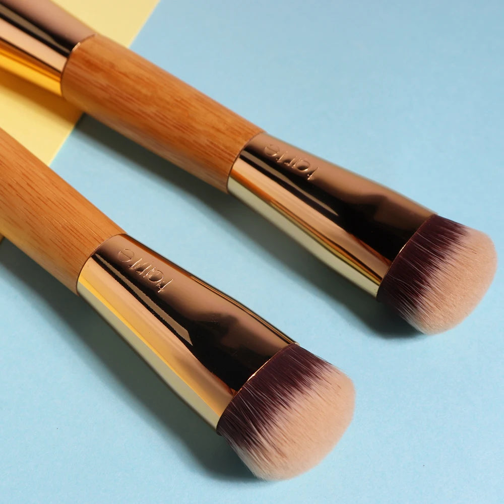 Double Ended Makeup Brush Bamboo Angled Contour Brush Precision BB Cream Liquid Foundation Makeup Brushes Gold Quake