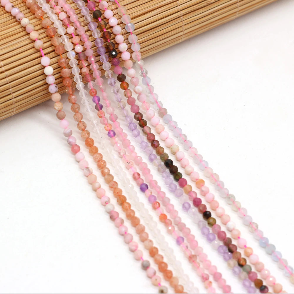 Natural Stone Faceted Isolation Beads 3mm Ametrine/Fluorite/Tourmaline/Pink Opal For Jewelry Making DIY Necklace Accessory Quake