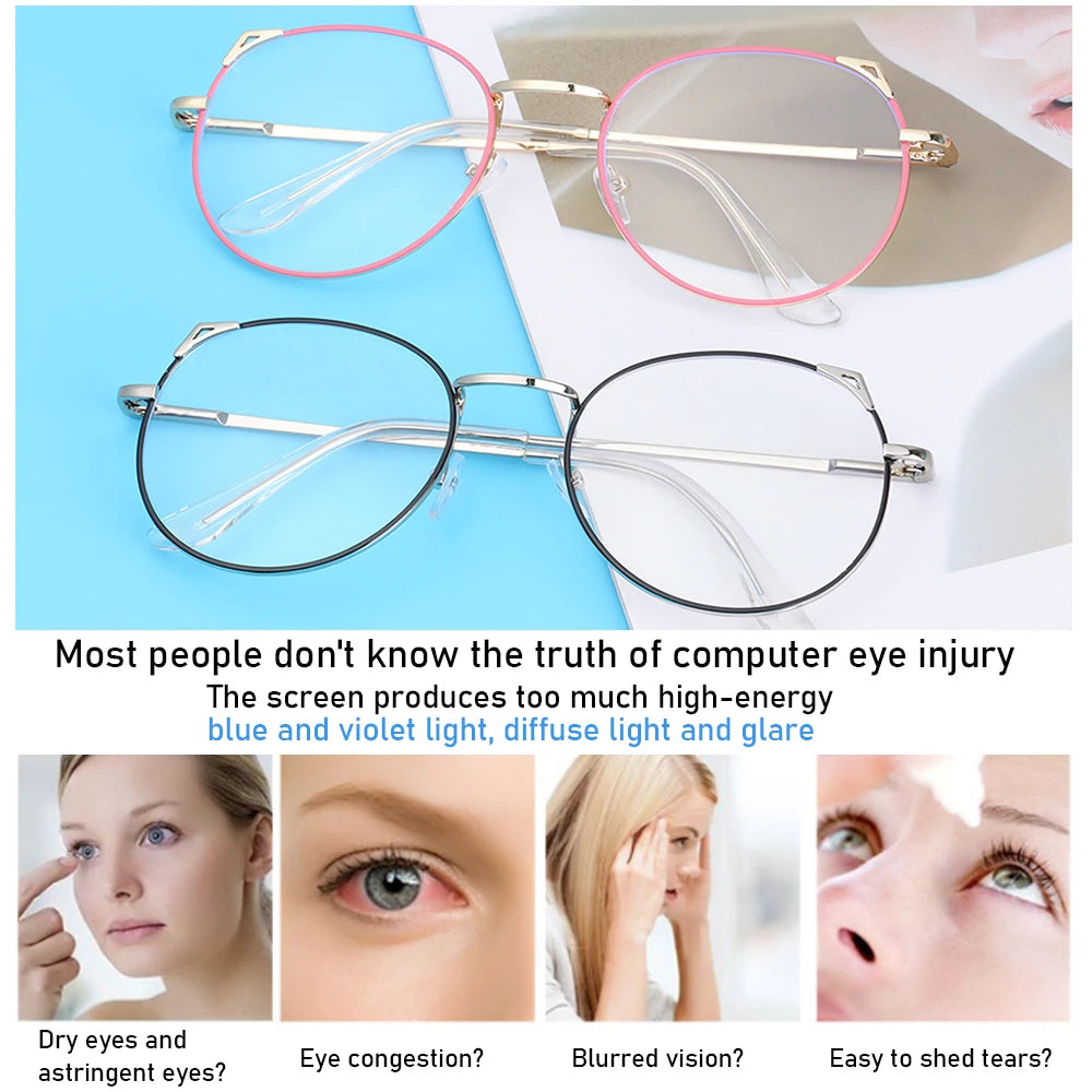 Trendy Office Anti Blue Light Glasses for Women Cute Cat Ears Eyewear Blue Rays Blocking Eyewear Classic Metal Frame Eyeglasses Quake