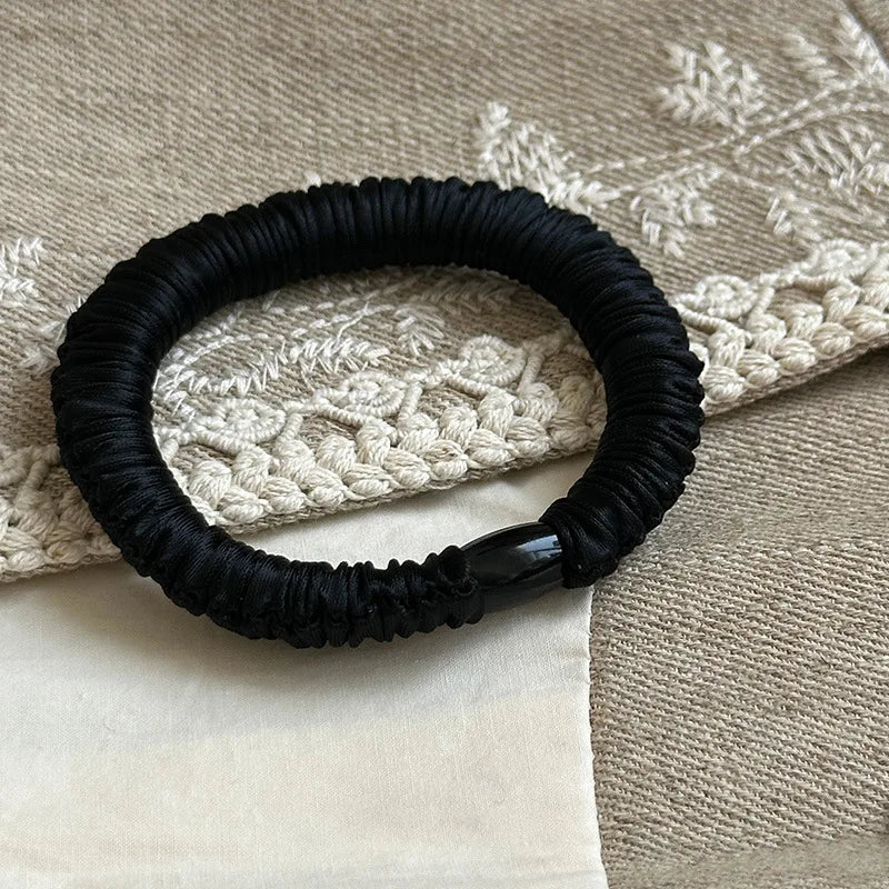 New Silk Hair Scrunchies Korean High Quality Hairbands Women Girls Sweet Pure Color Elastic Rubber Bands Hair Ropes Accessories Quake Black