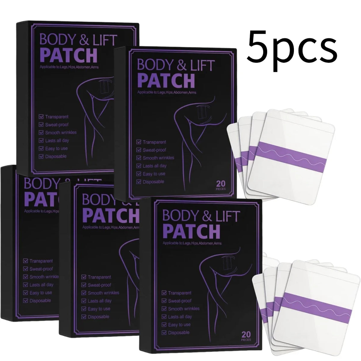 Self Adhesive Body Lift Tape All Day Soothing Essence Care Transparent Disposable Firming Patch for Hips Abdomen Arms and Legs Quake 5PCS