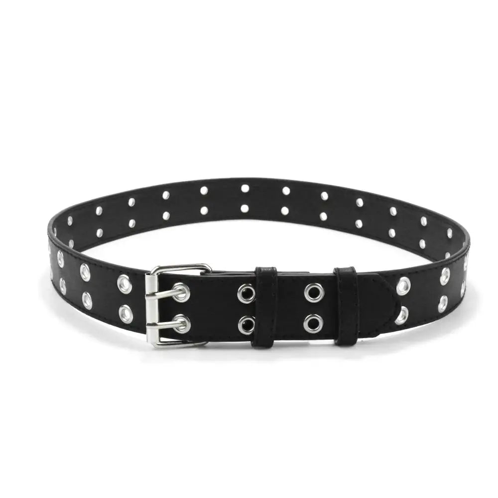 Fashion Punk Waistband PU Leather Double Holes Waist Strap Metal Pin Buckle Solid Color Decoration Belt Children Quake black