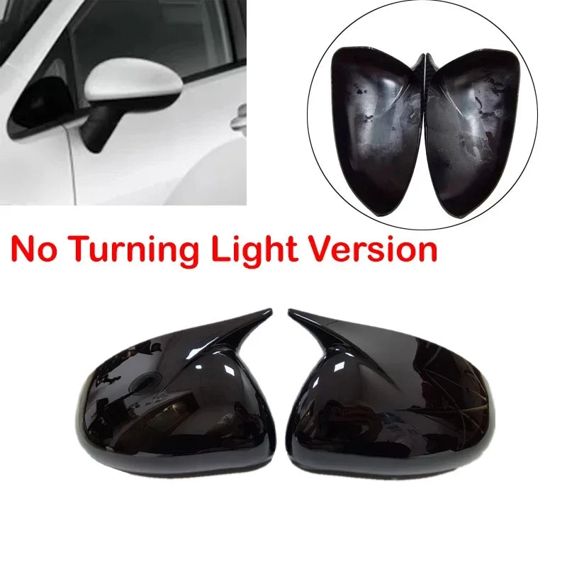 For Kia Rio 2011-2017 Car Sticker Rearview Side Mirror Cover Horn Wing Cap Exterior Door Rear View Case Trim Carbon Fiber Look Quake No Light Black