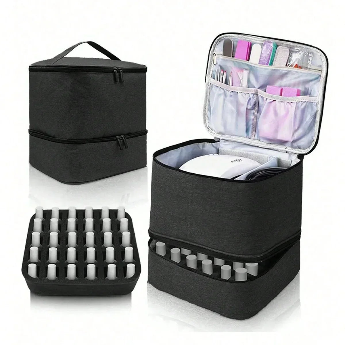Meichoon Portable Sewing Storage Bag 30 Compartment Double Layer Organizer for Sewing Supplies DIY Craft for Tailors Crafters Quake Black-A