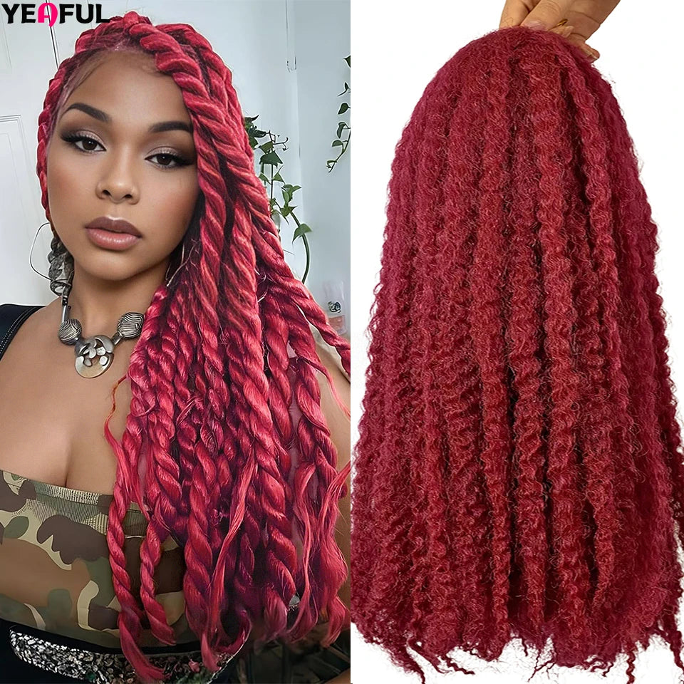 Yeaful 18 Inch Synthetic Marley Twist Braiding Hair Red Black Brown Ginger Bug Blonde #4 Pre Looped Marley Twists Crochet Hair Quake Bug Color 18inches 3Pcs/Lot