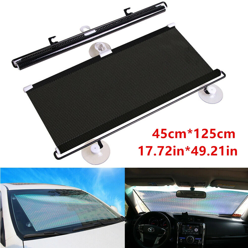 Auto Retractable Car Windshield Sun Shade Curtain Anti-UV Block Sun Visor Black Effective Sun Protection Easy Installation Quake A