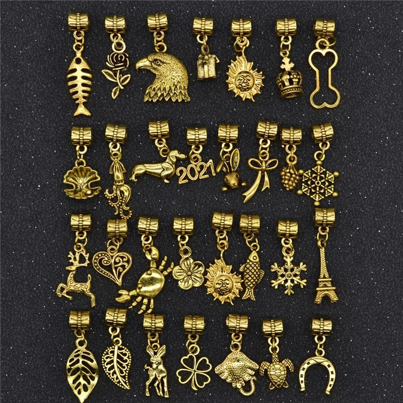 30Pcs Hair Clip Rings Mixed Styles Animal Heart Leaf Flower Charms for Hair Braid Beard Dreadlock Beads Rings Tube Accessories Quake 30pcs NO.8