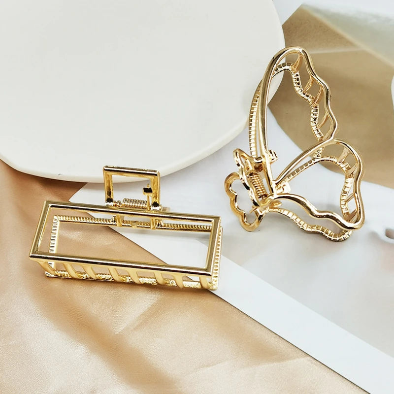 Women's Elegant Gold Metal Geometric Hair Clips Fashion Vintage Bathing Grip Claw Clips Barrette Hair Styling Tool Ponytail Clip Quake