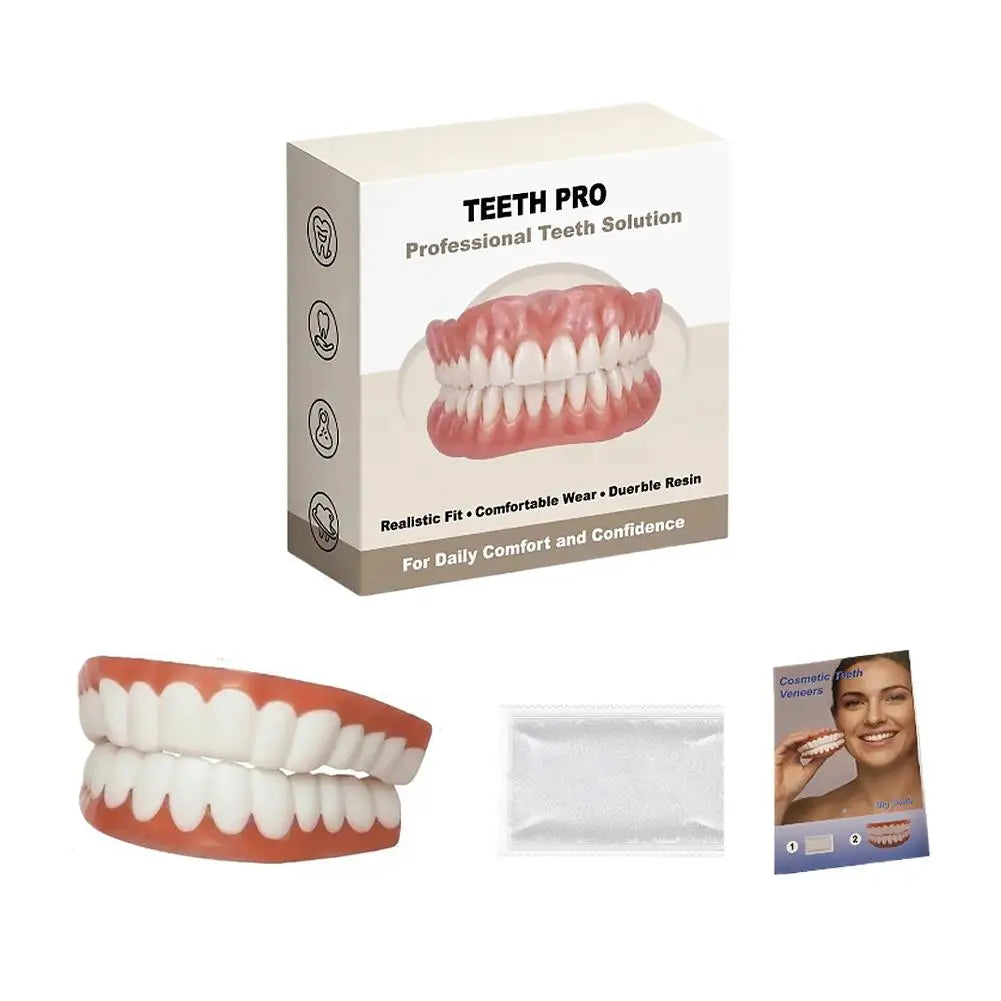 2026 New Soft Silicone Upper&Lower Dentures Comfort Realistic False Teeth Bright Smile Teeth Appliance for Adults Quake 1 set