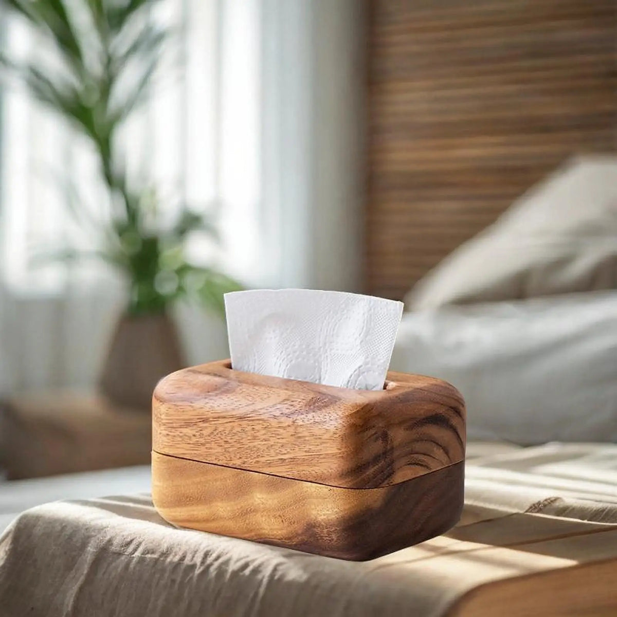 Wood Tissue Box Cover Napkin Holder Modern Minimalist Tissue Holder Organizer for Office Night Stand Bathroom Tabletop Bedroom Quake