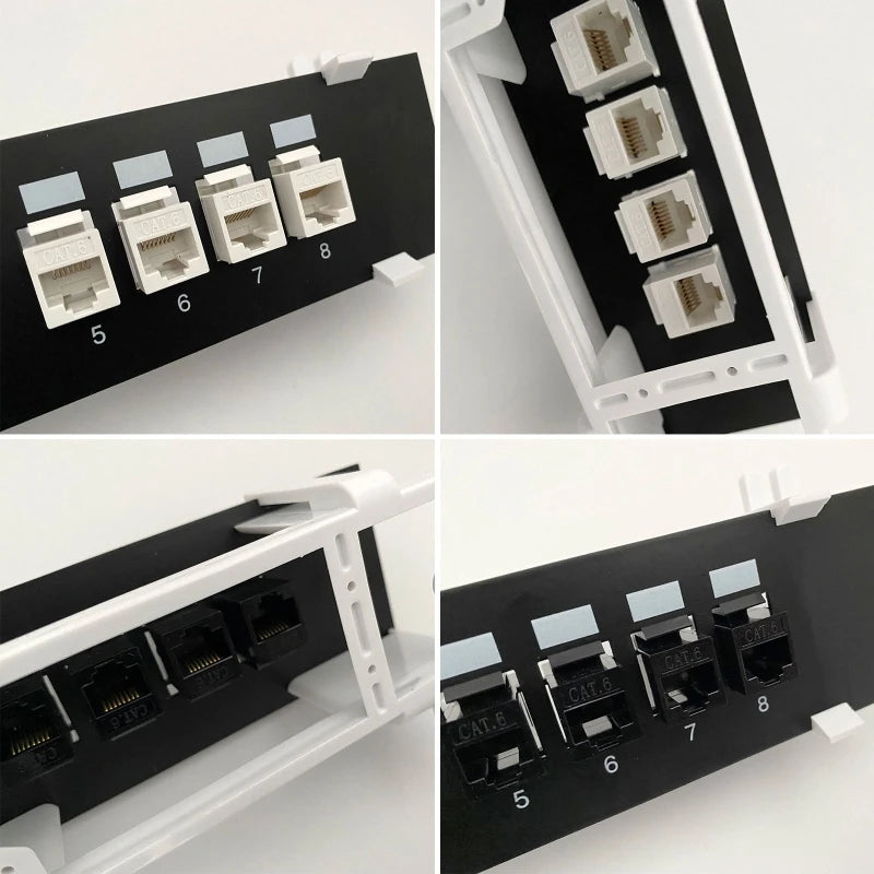 8-Port Cat6 Network Patch Panel with Wall Mount Bracket RJ45 Insert Keystone Gigabit LAN Coupler Plug Frame K1KF Quake