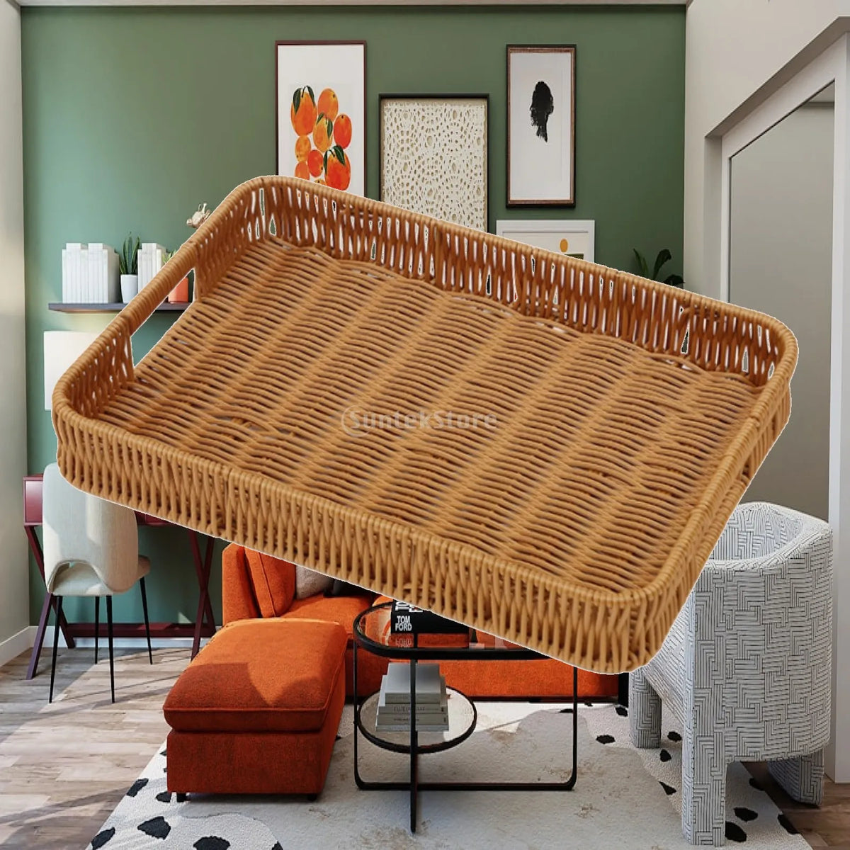 Hand Woven Serving Tray Multipurpose Vegetables Holder for Table Centerpiece Quake