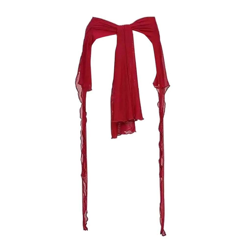 Jeans Pants Decor Irregular Jazz Dance Scarf See Through Harajuku Hip-hop Scarf Streetwear High Waist Waistband Quake Red One Size