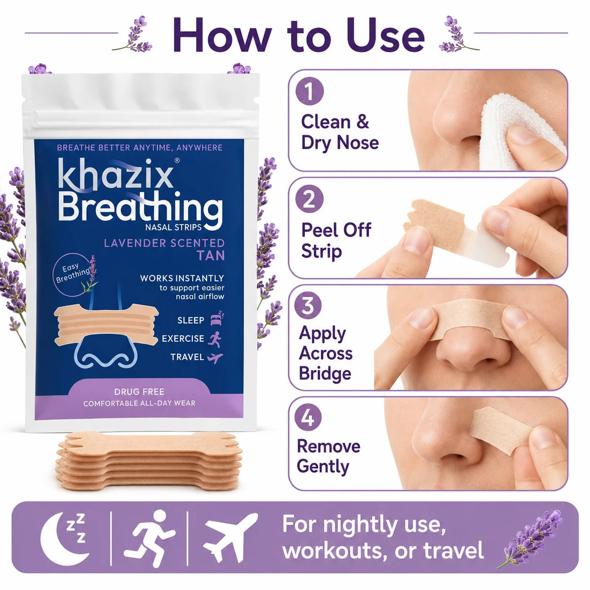 30PCS Menthol Nasal Strips for Easier Breathing, Comfortable Nose Strips for Sleep Exercise Travel Daily Use Quake