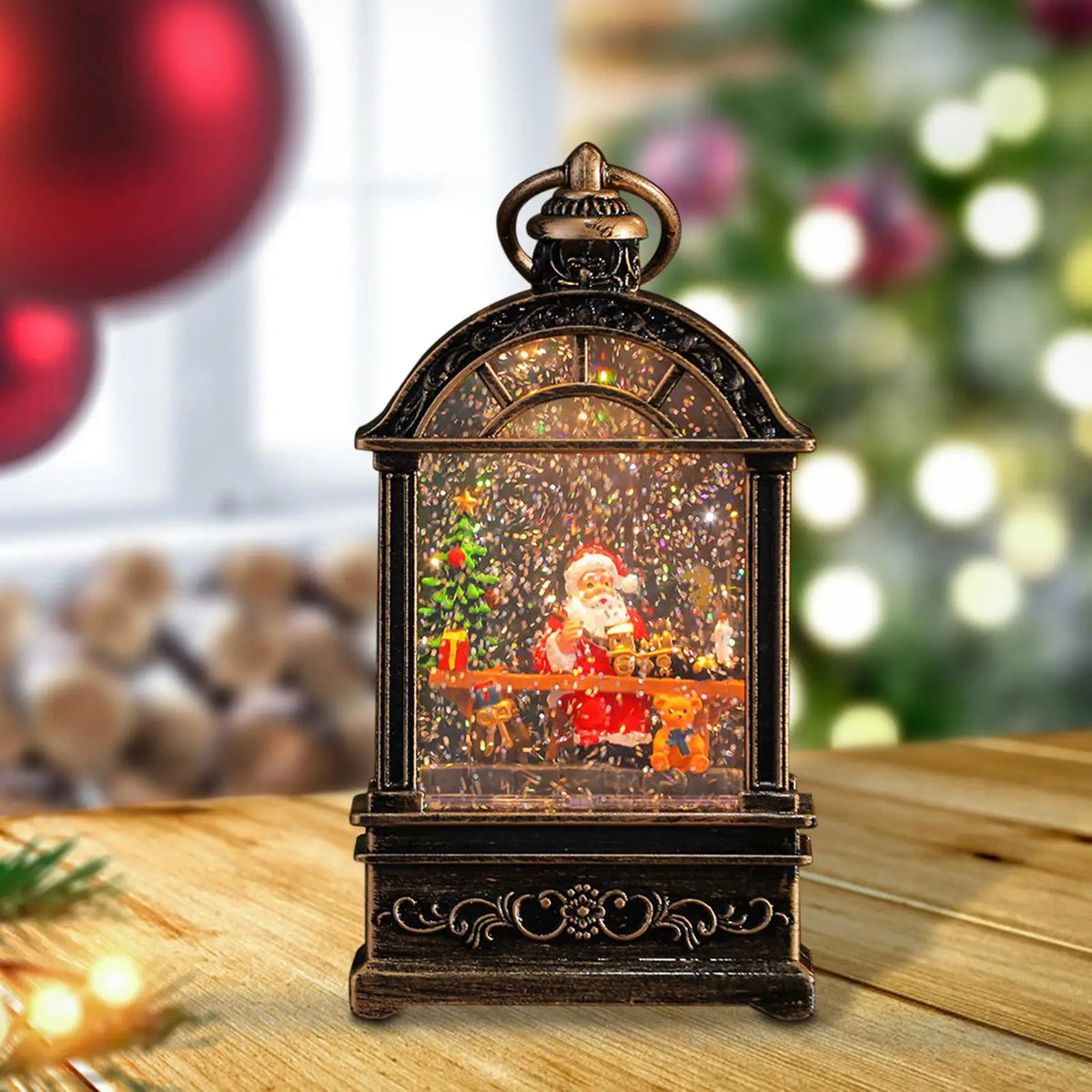 Christmas Snow Globe Lantern Crafts Glitter Night Light Holiday Ornament for Winter Decorations and Home Decor Quake Santa Claus