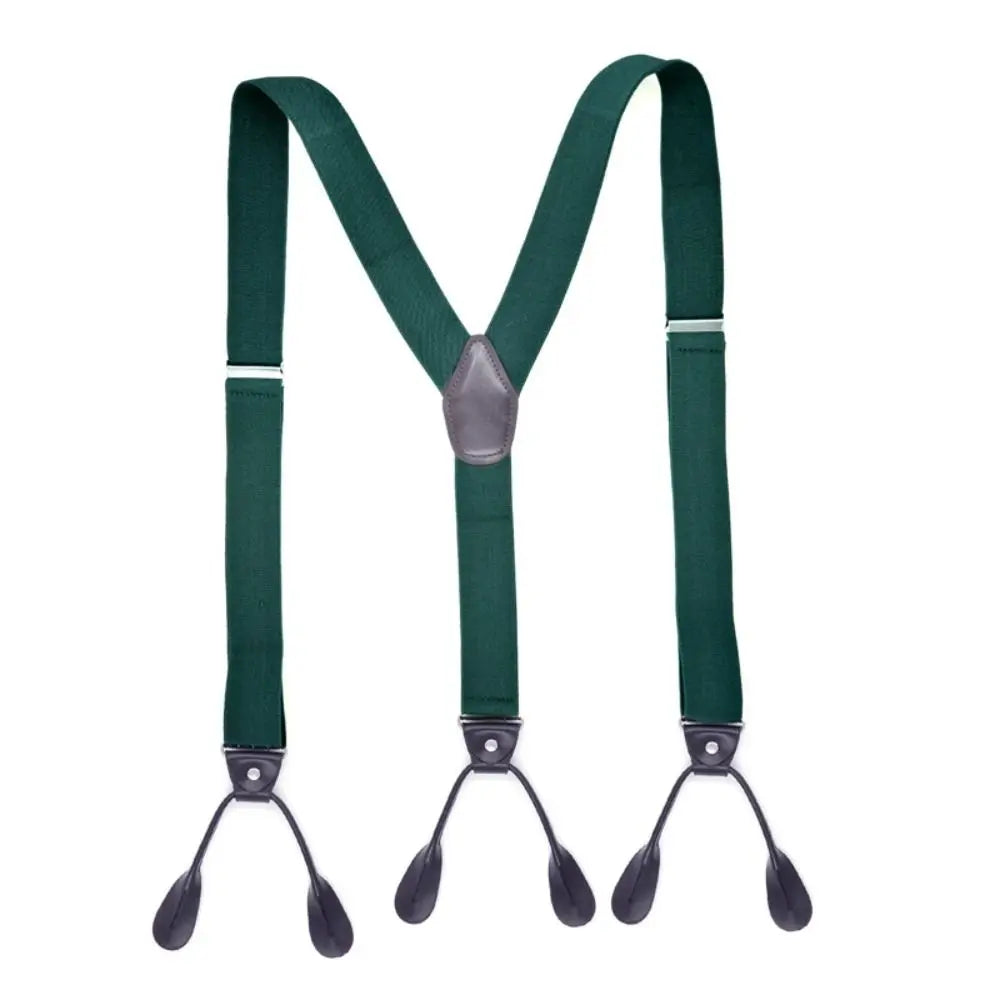 Adult Trimmed Button End Leather Y Shape Adjustable Strap Clip Elastic Braces Braces Suspenders Trouser Straps Belt Quake Green