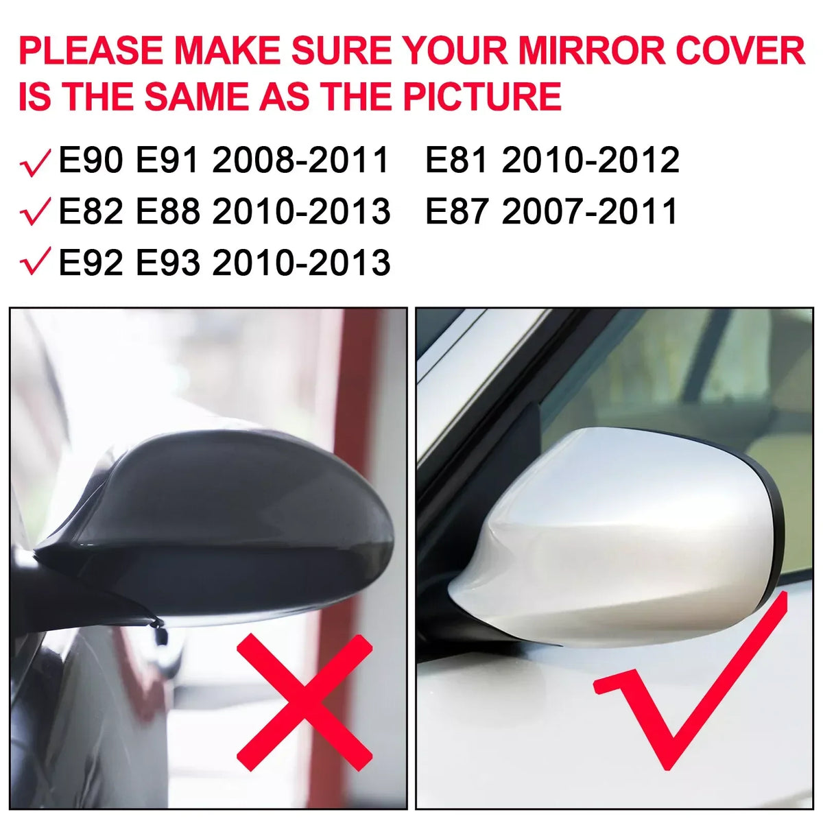 Gloss Black M Look Side Door Mirror Cover Caps Replacement For BMW E90 E91 E92 E93 E81 E82 328i 335i Pair Quake