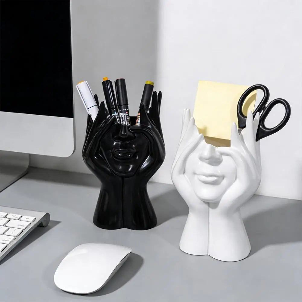 Makeup Brush Holder,Human Face Art Desktop Decoration,Vase,Compatible with Makeup,Eyebrow Pencils,Home Organizer,Plastic Materi Quake
