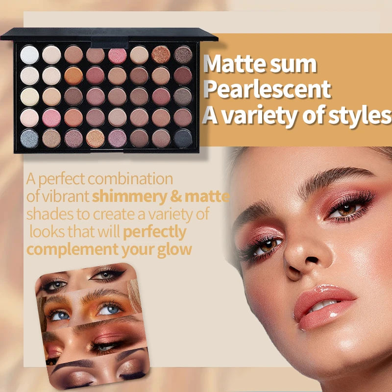 40Colors Glitter Eyeshadow Palette with Free 1Brushes Matte Waterproof Long Lasting Eyeshaow Powder Palette Cosmetics MakeUp Kit Quake