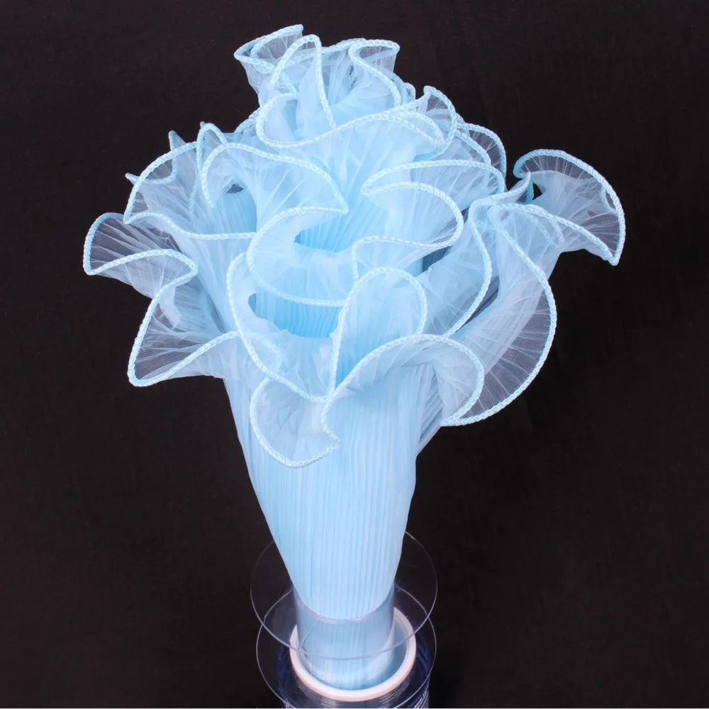 28cmx4Yards Flower Bouquet Wrapping Lace Mesh Material Pearl Wave Yarn Florist Packaging Pearl Edges Flower Wrapping Paper Quake Light Blue Plain one size