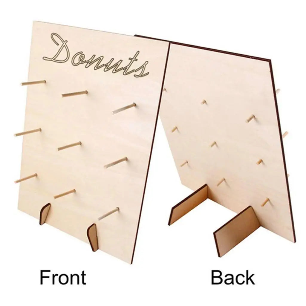 Doughnut Sweet Cart Treat Stand Wooden Donut Plank Rack with 9 Pegs Dessert Board Cake Stand Decoration for Bridal Shower Quake