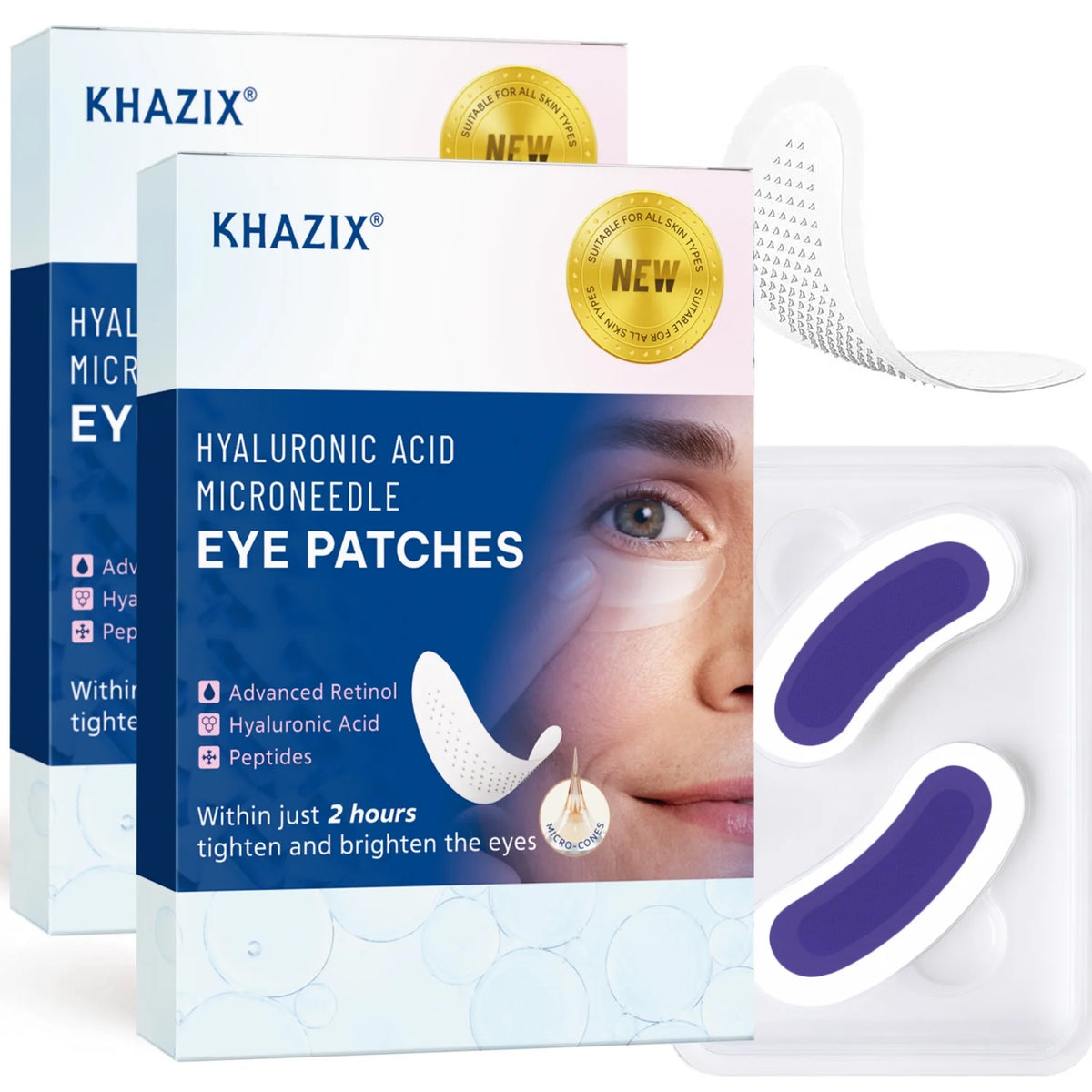 Retinol Microneedle Eye Patches with Hyaluronic Acid & Firming Peptides,for Forehead, Eye Area, Crow's Feet & Smile Lines,1Pair. Quake PURPLE