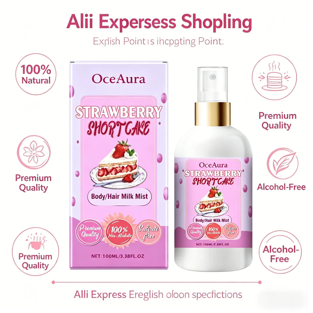 OceAura Strawberry Cake Body Mist, Moisturizing Refreshing Spray for Hair & Body, Mother's Day Gift Idea Sweet Scent Quake