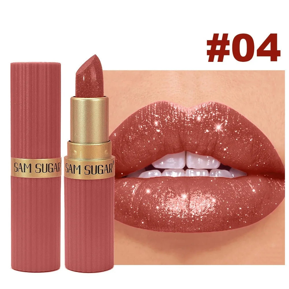 New Waterproof Glitter Lipstick Long Lasting Non-Fade Lip Gloss Chocolate Brown Lipstick Cosmetics Quake 04