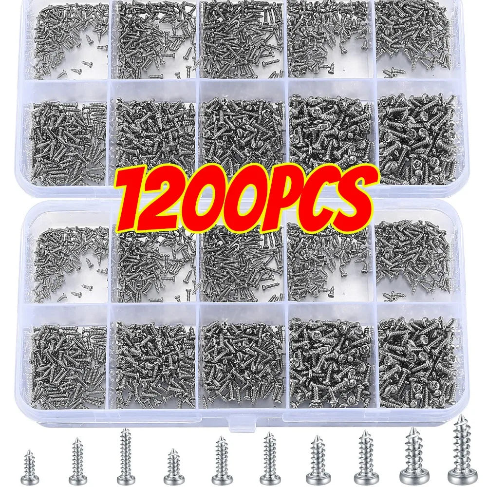 Micro Self-tapping Wood Screws Set M1/M1.2/M1.4/M1.7 Phillips Head Pan Screw Sunglasses Watch Car Electronic Repair Screws Kit Quake