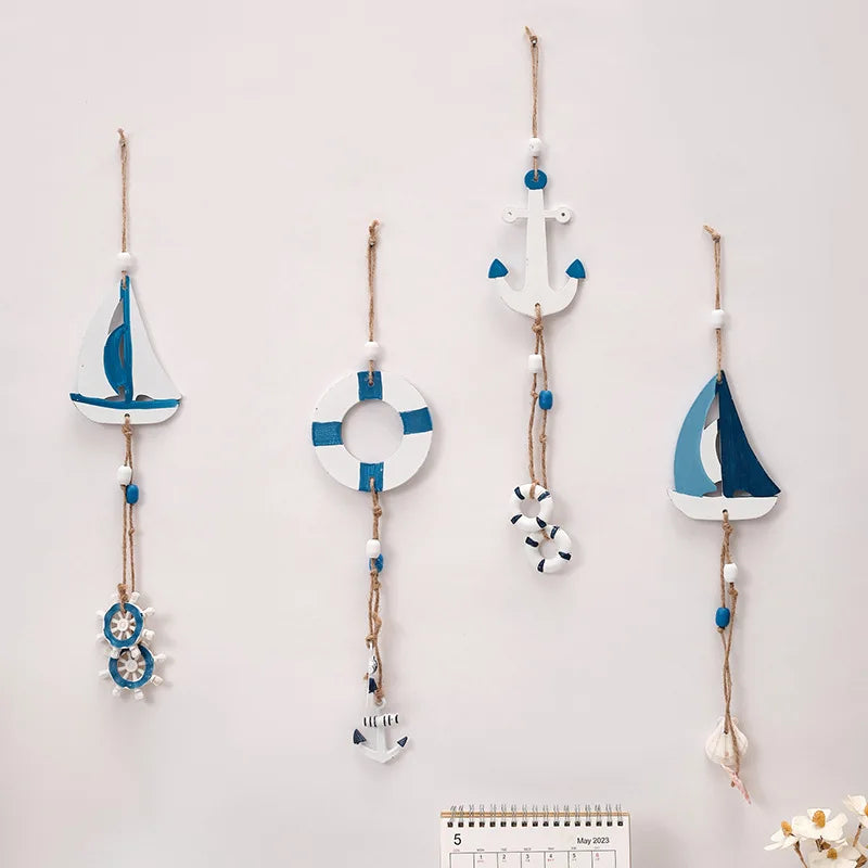 Mediterranean Style Decorative Pendant Home Background Wall Mounted Lighthouse Sailboat Wooden Crafts Quake