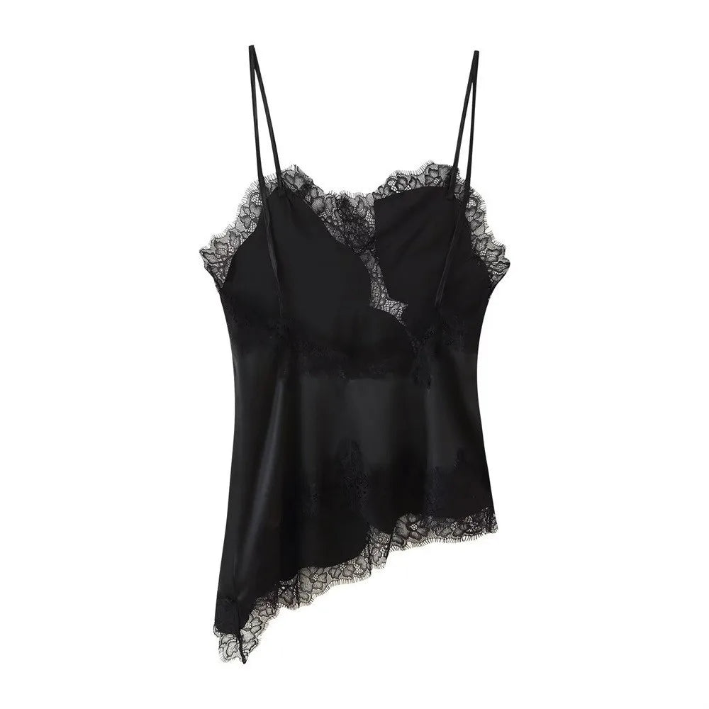 Elegant Asymmetrical Lace Lace Patchwork Top Sexy Lace Sleeveless Camisole Tops Backless Elegant Backless Tops Summer Wear Quake