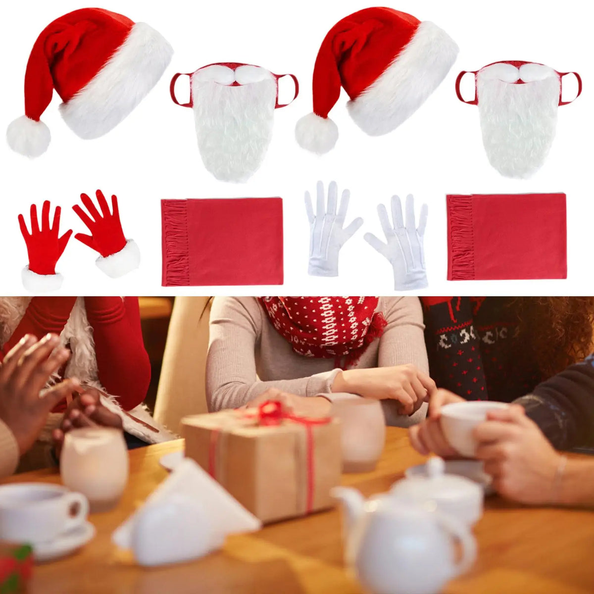 Santa Claus Beard Cover DIY Fancy Dress Funny Costume Accessories Xmas Hat for Role Playing Christmas Halloween Carnival Party Quake