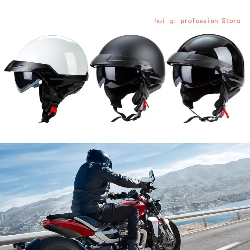 Vintage Motorcycles Helmet Men and Womens Adults Open-Face Motorbike Helmets with Goggles Helmet H8WE Quake