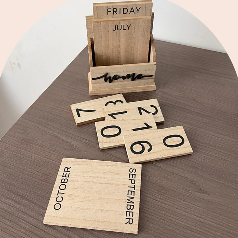 Manual Desk Permanent Calendar with Large Printed Weekday, Month and Date Cubes, No Batteries Required for Desk Use K1KF Quake