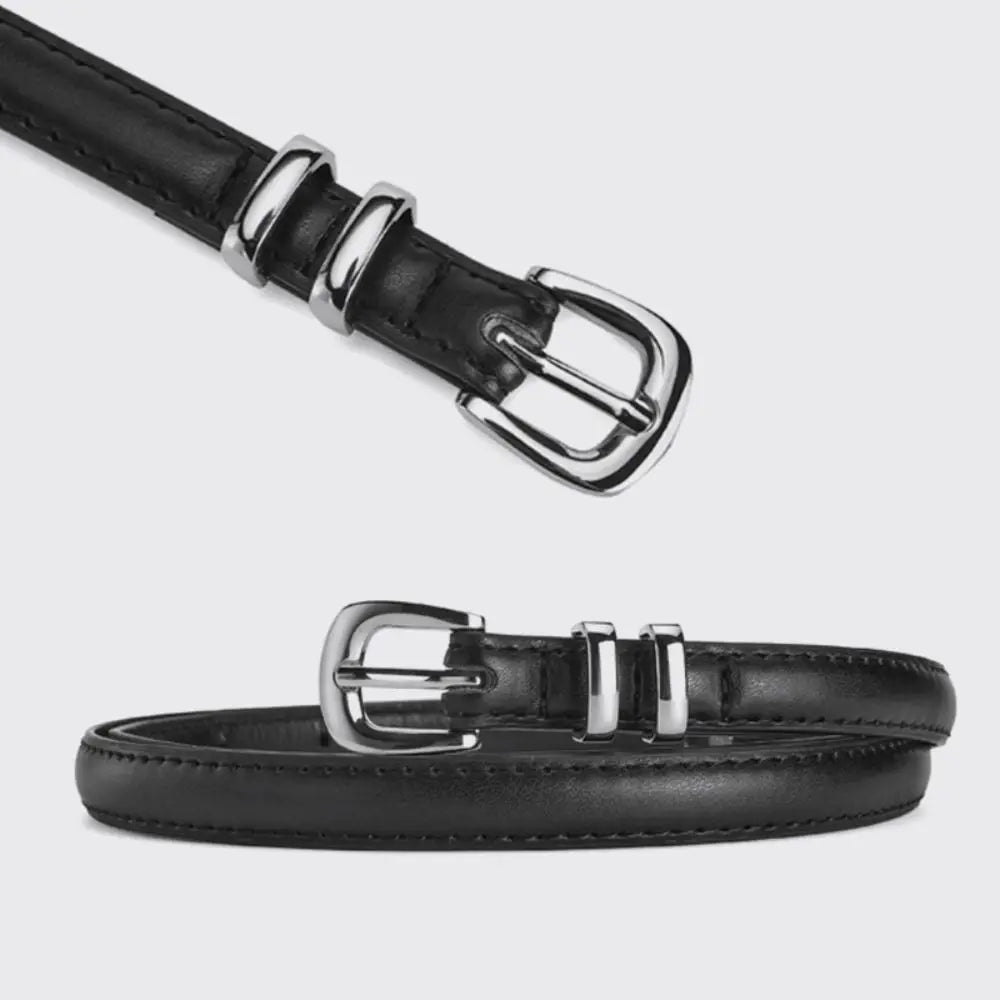 Trend Luxury Design PU Leather Belt Casual Retro Silver Pin Buckle Waistband Versatile Thin Belts Quake