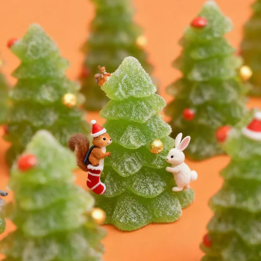 20Pcs Resin Fairy Garden Decor Craft Cabochon Change Color Christmas Tree Miniature Figurines DIY Dollhouse Desk Home Decoration Quake
