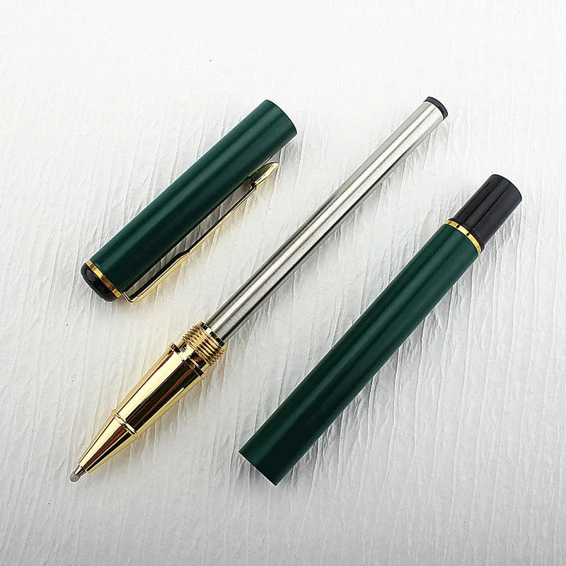 Metal Green Luxury Ink Ballpoint Pen, Black Ink Medium Point 0.5mm Smooth Writing Metal Ball Point Pen Signature Pen Quake