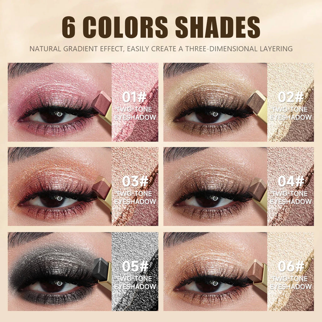 Glitter Eyeshadow Stick, Push and Pull Design; Bright and Dark Two-color Eye Shadow Design; Easy To Color; Save Makeup Time; Quake