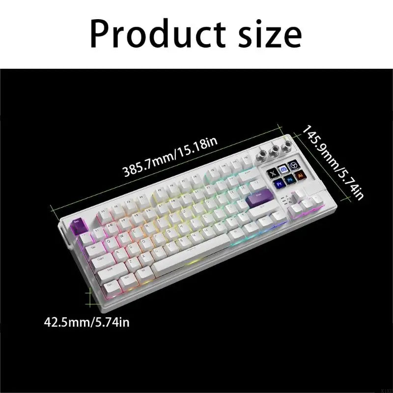 Gaming Keyboard with LCD Display Pads, 3 Pressable Knobs, Changeable Contact Mounts and Color Desk Lighting for Desktop Use K1KF Quake