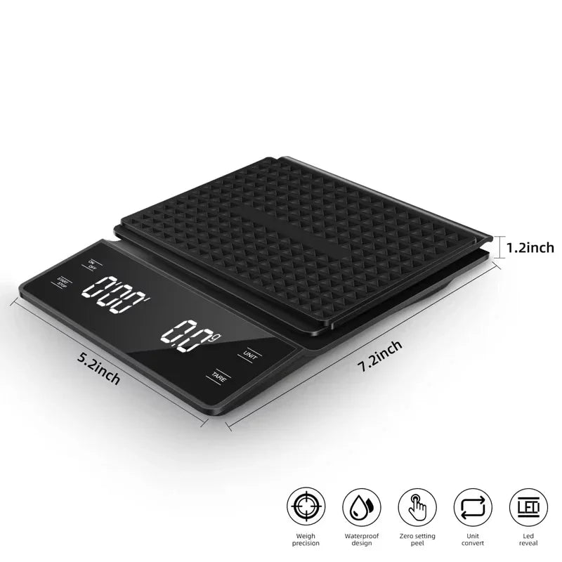 Smart Coffee Electronic Scale High Precision Digital Timing LCD Scale 3kg/0.1g Coffee Balance Measuring Weight Scale for Kitchen Quake